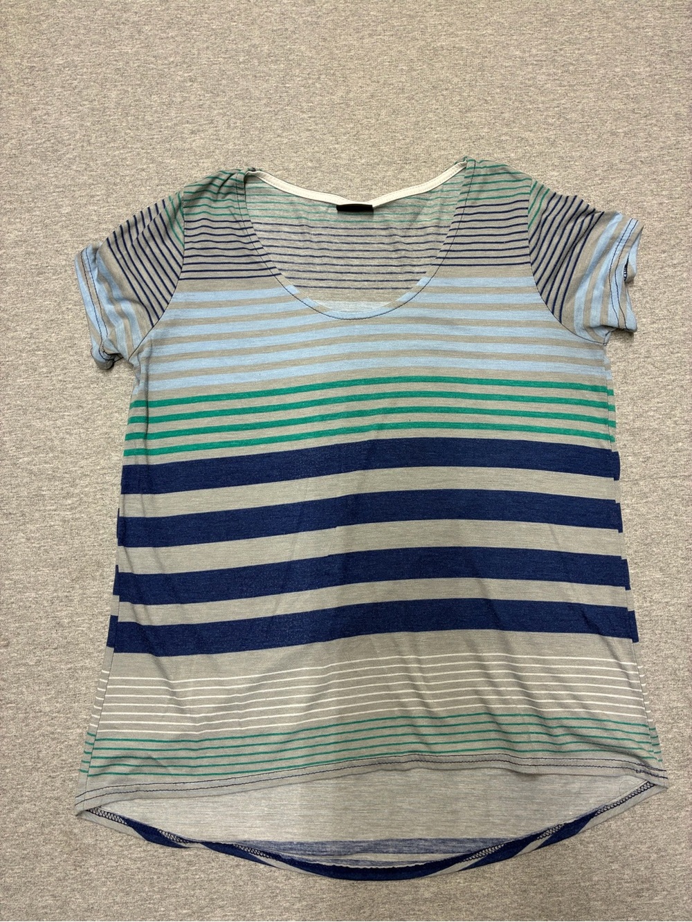 Rue21 Multi-Striped Scoop Neck Tee in Light Blue, Navy and Green